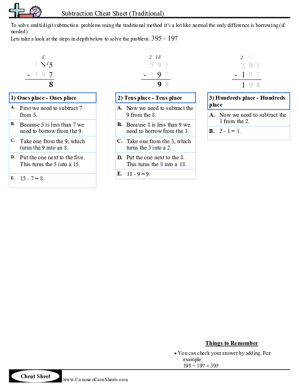 Subtraction (Traditional) worksheet